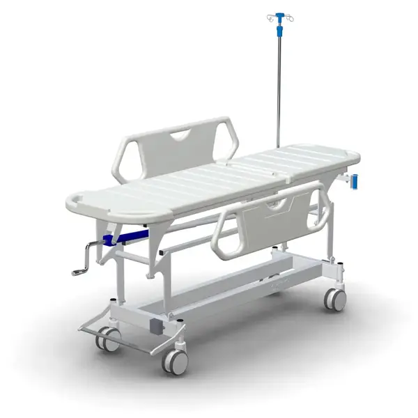 Medical trolley with mechanical height adjustment TPBr Horizon for transportation of patients TM OMEGA