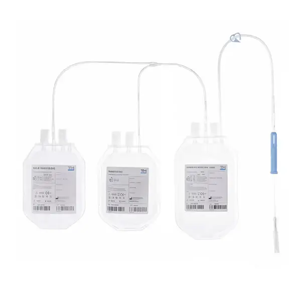 Single-use triple container for collection of 450 ml of whole blood