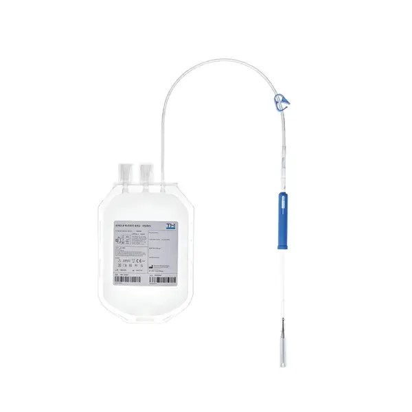 Single-use container for collection of 450 ml of whole blood with a solution of CFDA-1 in 450 ml modification without a port for tubes
