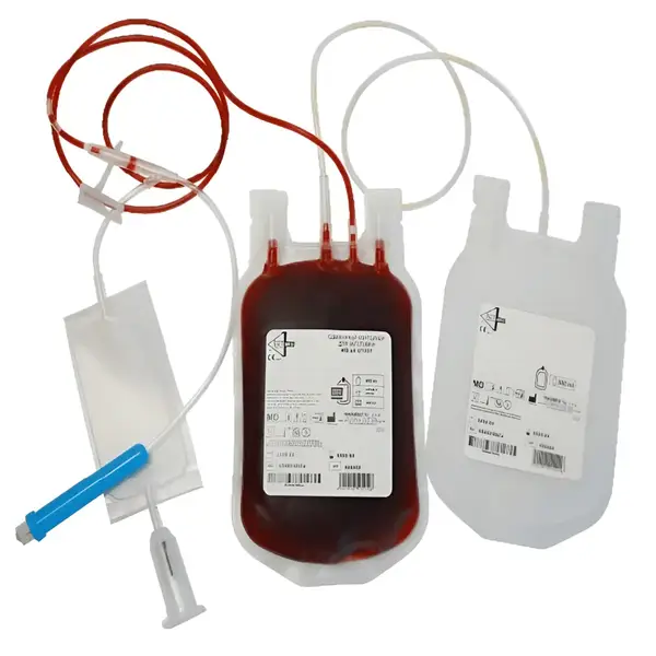 Double empty single-use containers for separation, transfusion, storage of blood components 300