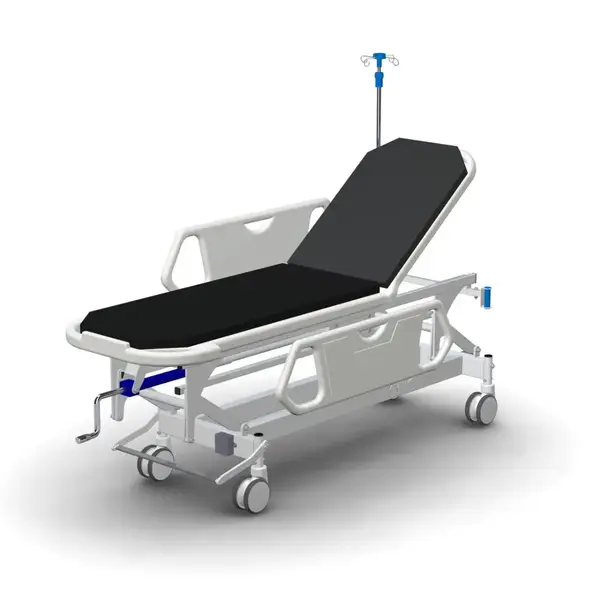 Medical trolley with mechanical height adjustment TPBr Horizon for transportation of patients TM OMEGA