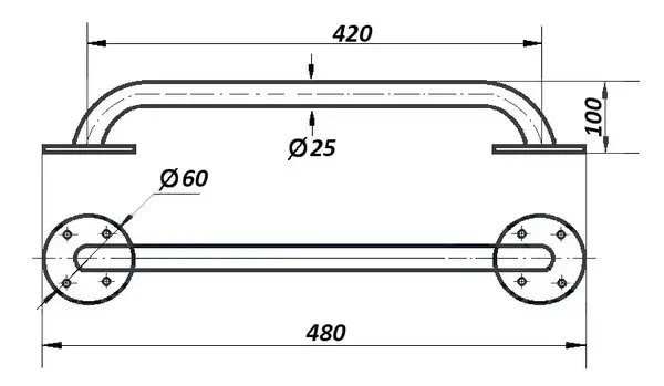 Straight wall-mounted handle / handrail for people with disabilities TM OMEGA