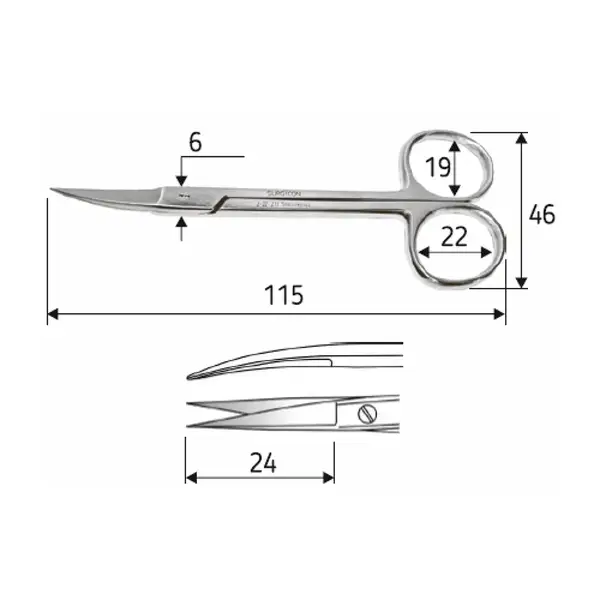 Operating scissors Iris - length 11.5 cm - sharp/sharp/curved, J-22-212